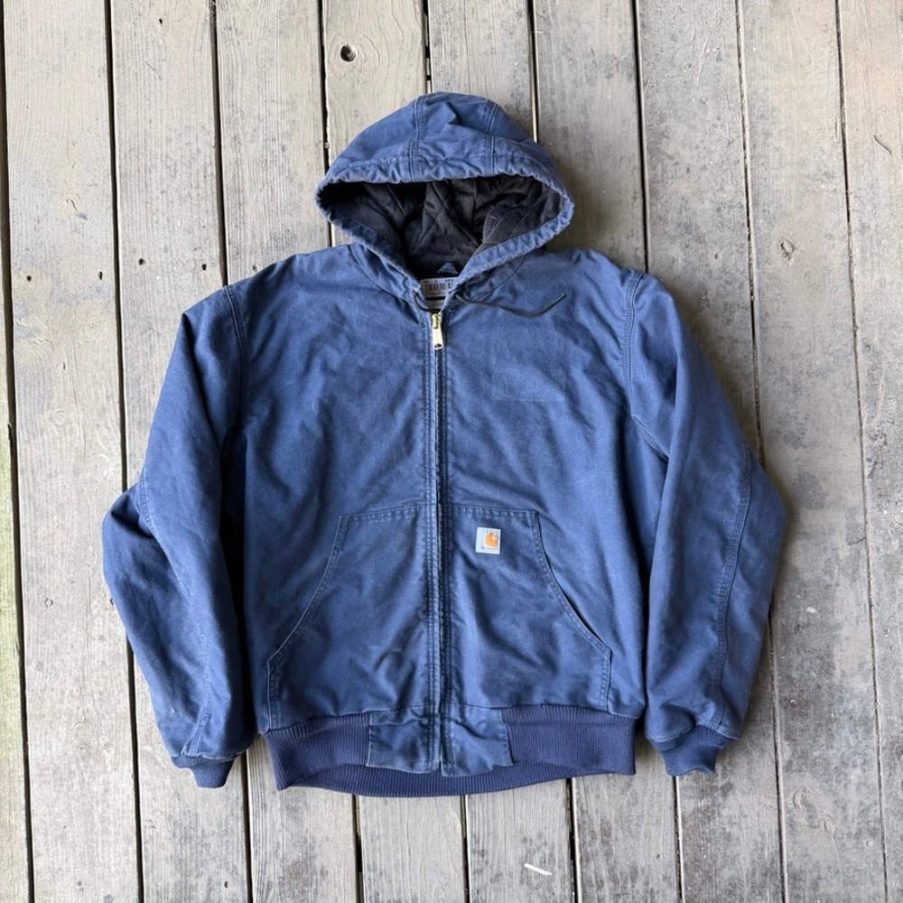 Carhartt Vintage Navy Duck Canvas Quilted Flannel Lined Active Jacket J131 NVY